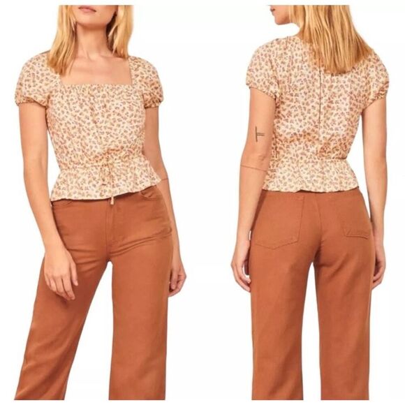Reformation Lenny Top Carnation Ditsy Floral Square Neck Cinch Waist Blouse XS - Picture 2 of 13
